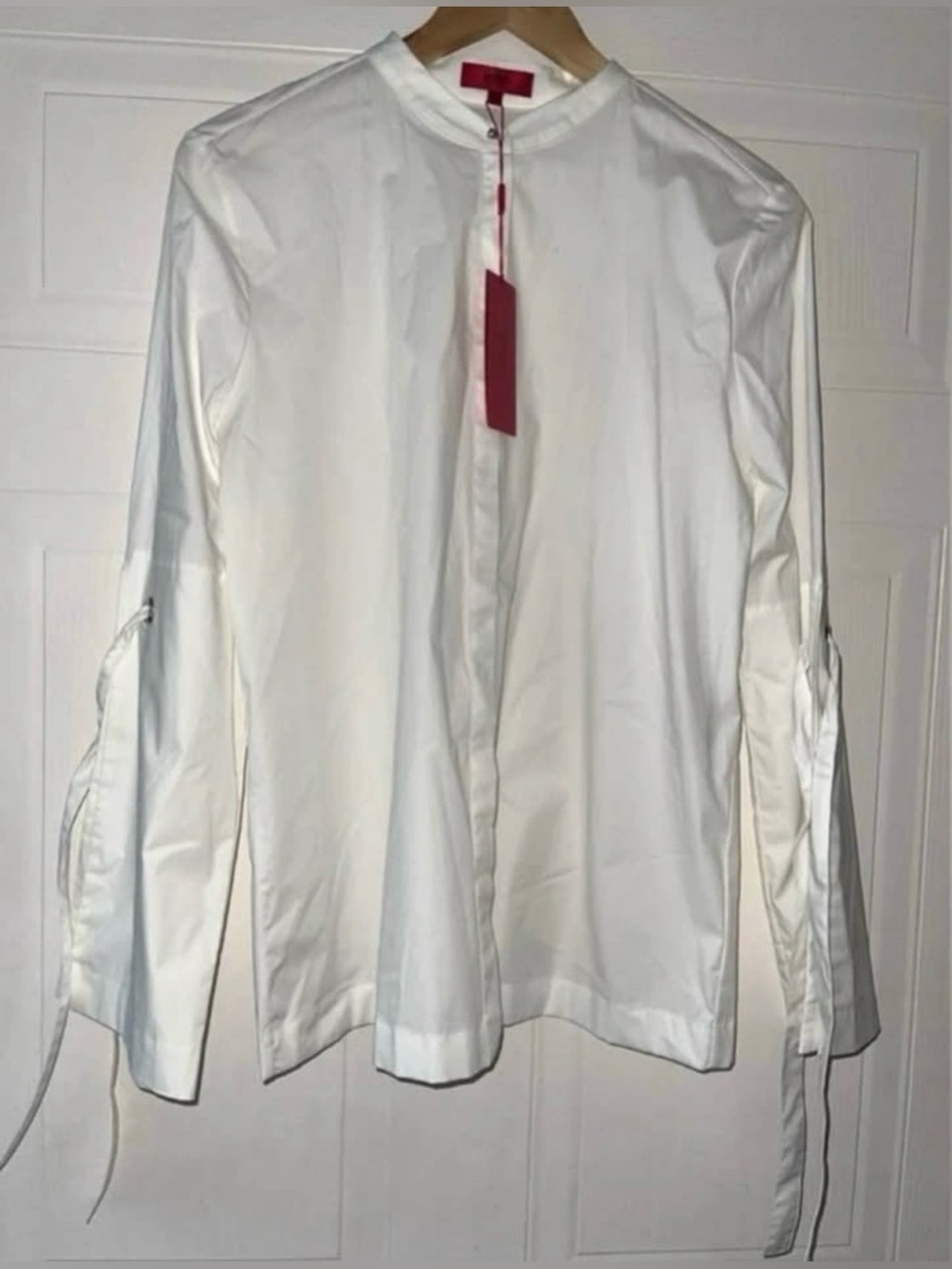 Hugo Boss Erilia White Tie-Cuff Button-Down Blouse Top